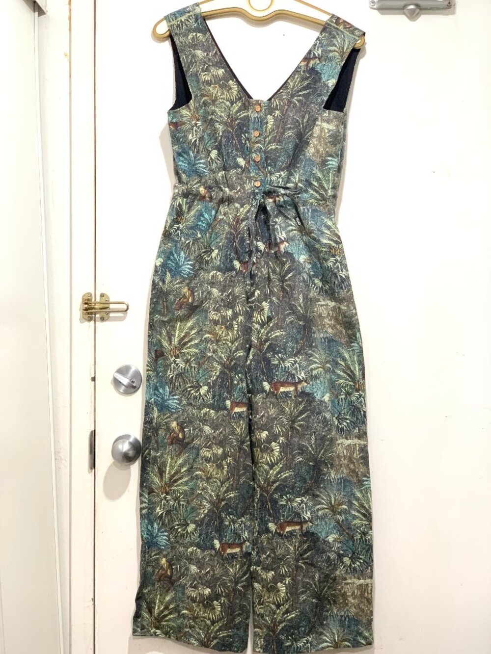 PICTURE FIGHT CLIMATE CHANGE WIDE LEG LINEN BLEND JUNGLE PRINT JUMPSUITS SIZE XL